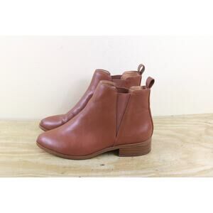 J. crew Boots 9 Womens Brown Faux Leather Chelsea Ankle Bootie Pull On Shoes